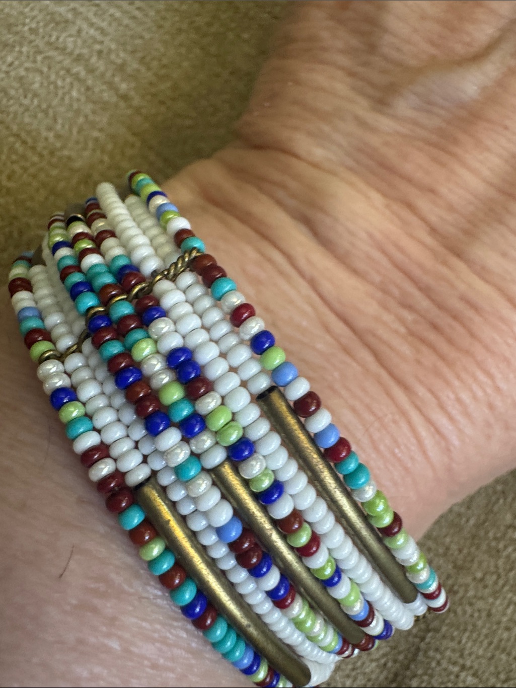 Chan Luu White, Turquoise, Blue & Burgundy Seed Bead Wrap Bracelet